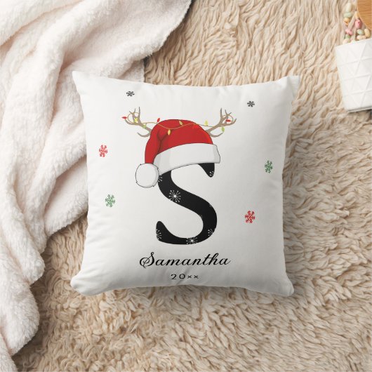 Coussin Nom de la lettre Santa Hat | Monogramme | Initiale (Couverture)