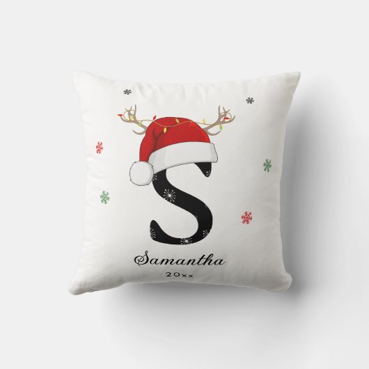 Coussin Nom de la lettre Santa Hat | Monogramme | Initiale (Verso)