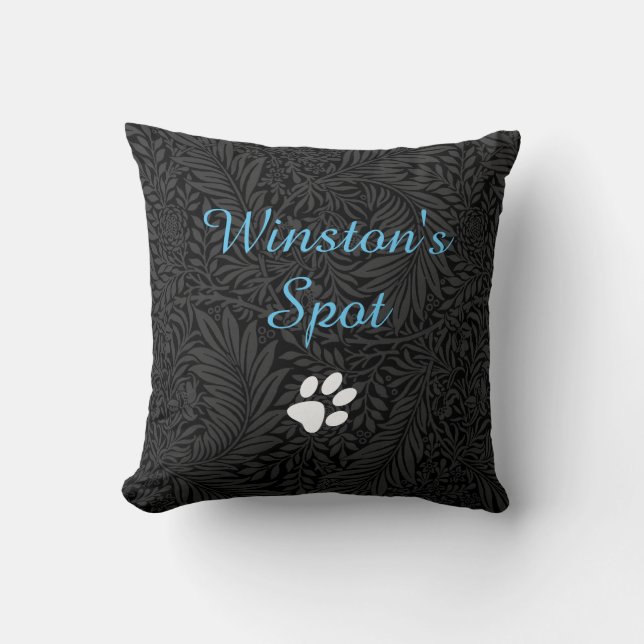 Coussin Nom de l'animal de compagnie Black Floral Sky Blue (Recto)