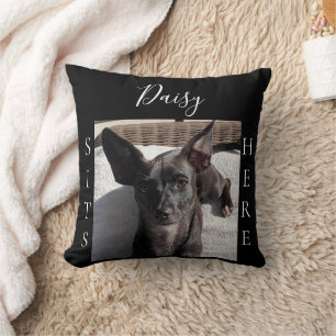 Coussin (Nom de l'animal) S'assoit ici Photo personnalisée