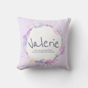 Coussin Nom de l'aquarelle en plumes signifiant valerie co