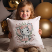 Coussin Nom de l'enfant Eléphant rose rose floral