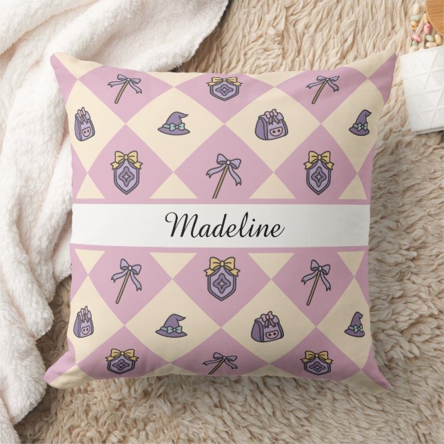 Coussin Nom de Magical Girl Personnalisé Damier Rose (Couverture)