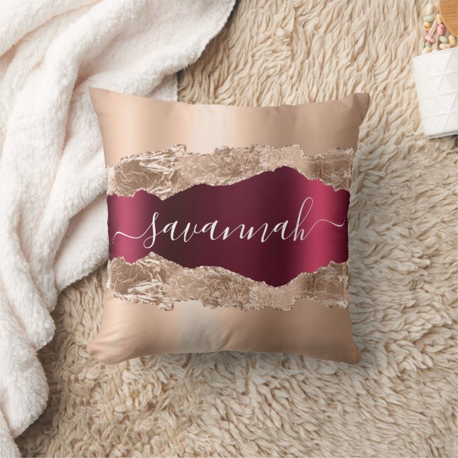 Coussin Nom de marbre d'agneau bordeaux or (Couverture)