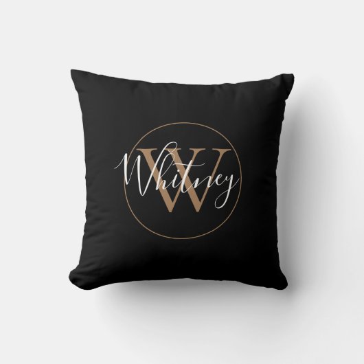 Coussin Nom de monogramme élégant en noir et or (Recto)