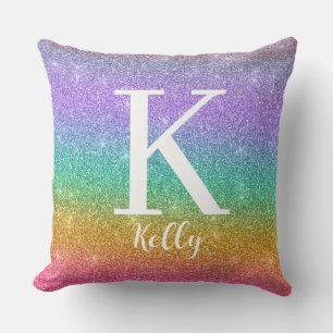 Coussin Nom de monogramme personnalisé Faux Paillettes Col