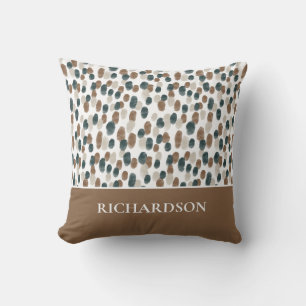 Coussin Nom de motif abstrait marron et blanc moderne