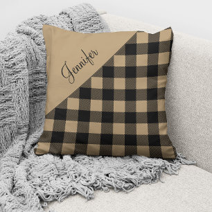 Coussin Nom de motif carreaux plaid chamois moderne de Buf
