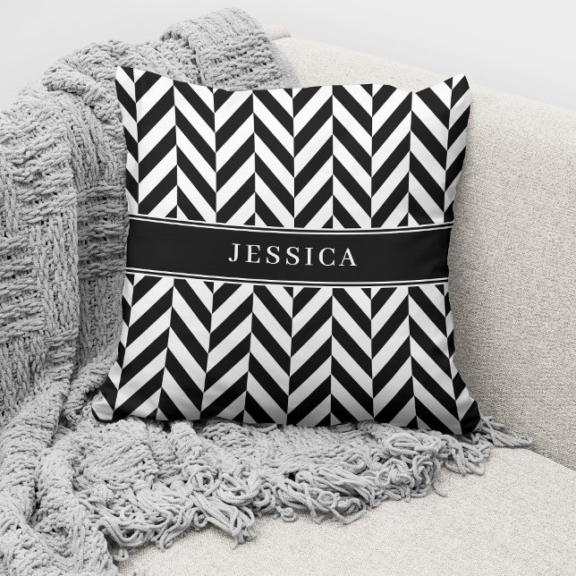 Coussin Nom de motif élégant noir et blanc (Créateur téléchargé)