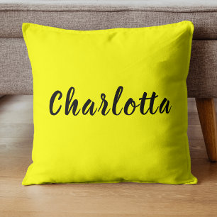 Coussin Nom de personnalisation noir   Couleur jaune néon