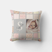 Coussin Nom de photo personnalisé Monogramme Patchwork Ros (Recto)