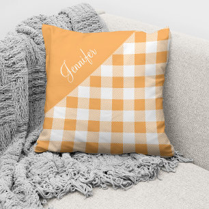 Coussin Nom de script carreau orange moderne