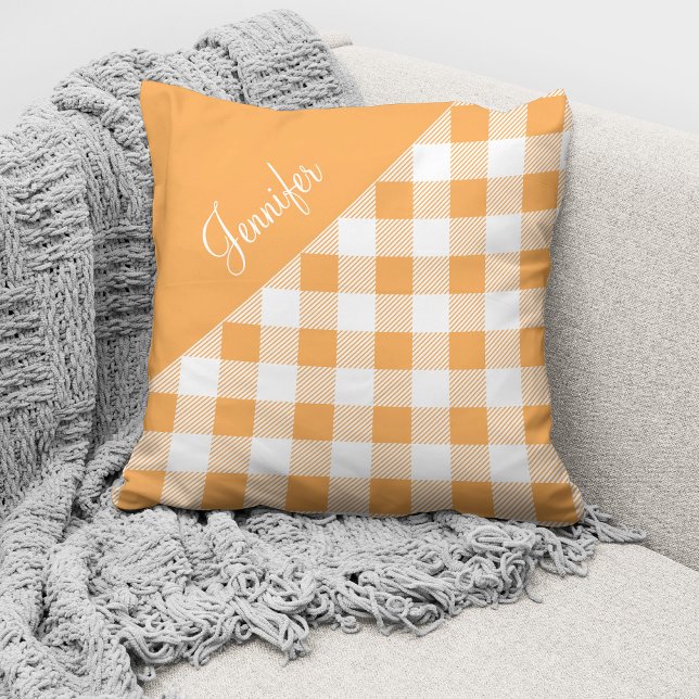 Coussin Nom de script carreau orange moderne (Créateur téléchargé)