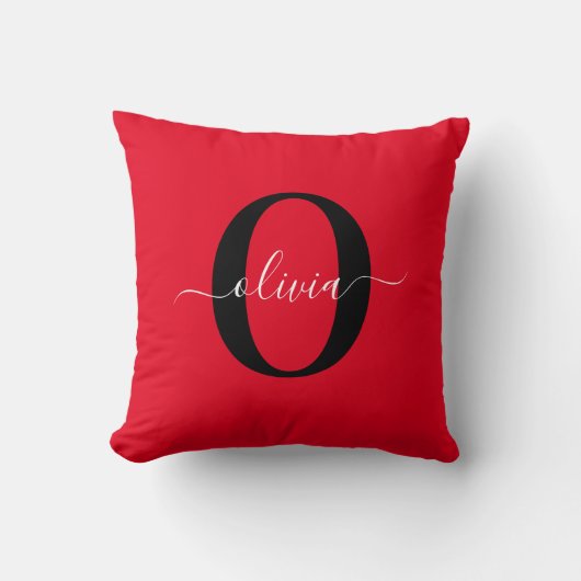 Coussin Nom de script de monogramme personnalisé Rouge Noi (Recto)