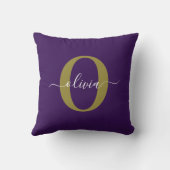 Coussin Nom de script de monogramme personnalisé violet bl (Verso)
