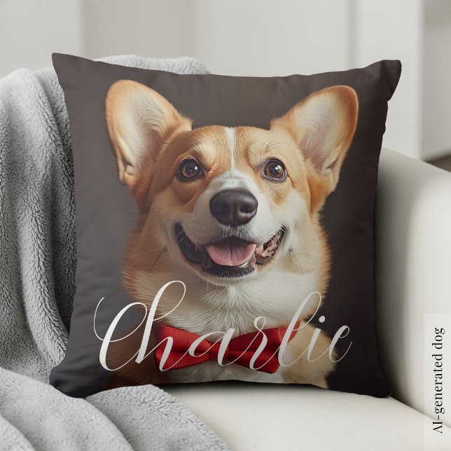 Coussin Nom de script de photo de compagnie personnalisé C (Custom Pet Photo Script Name Simple Calligraphy Throw Pillow)