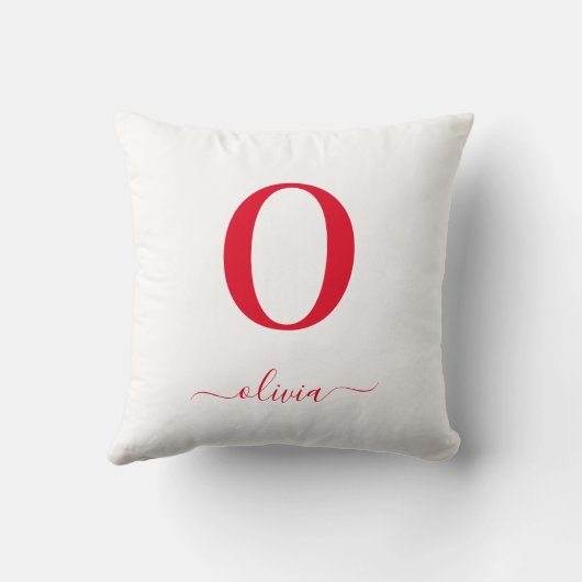 Coussin Nom De Script Monogramme Personnalisé Blanc Et Rou (Verso)