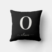 Coussin Nom de script Monogramme Personnalisé Noir Et Blan (Verso)