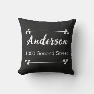 Coussin Nom décoratif d'adresse de rue Noir