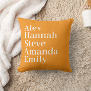 Coussin Nom d'enfant personnalisé Famille moderne orange
