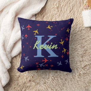Coussin Nom des enfants personnalisés des avions