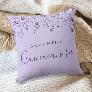 Coussin Nom des étoiles lilas violette de Quinceanera