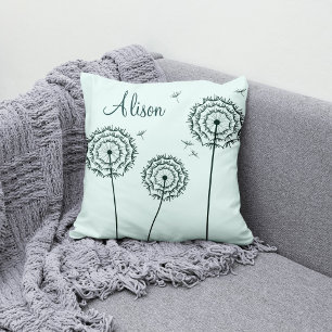 Coussin Nom des fleurs de pissenlit blanc minimaliste