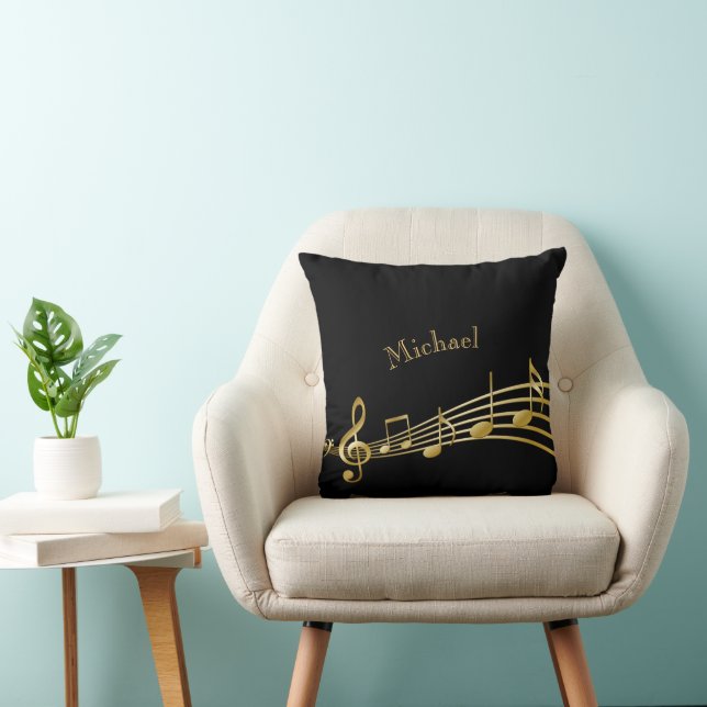 Coussin Nom des notes de musique en or noir (Chaise)