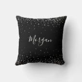Coussin Nom DIY Écriture Blanche & Diamants Blancs, Noir V (Verso)