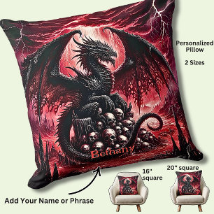 Coussin Nom, Dragon de Feu Fantastique avec Crânes