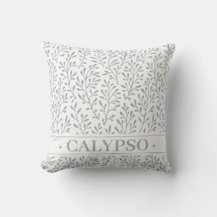 Coussin Nom du bateau nautique. Algues marines. Vert gris.