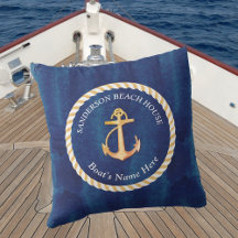 Nom du bateau nautique Ancre corde Marine bleu jau
