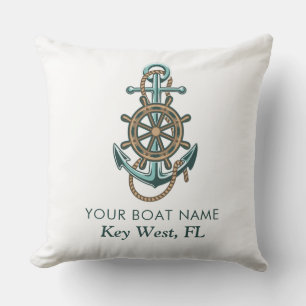 Coussin Nom du bateau nautique Ancre Maison de plage Perso