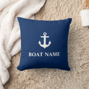 Coussin Nom du bateau nautique Ancre Pillow Navy Blue