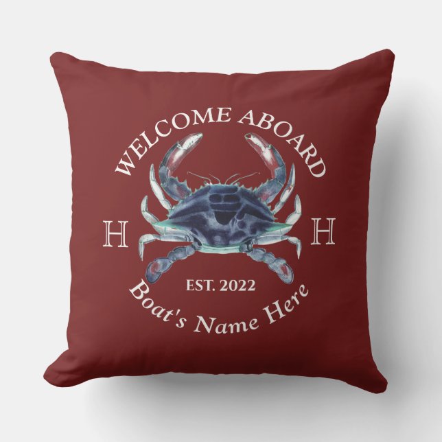 Coussin Nom du bateau nautique Crabe bleu Bienvenue Bourgo (Recto)