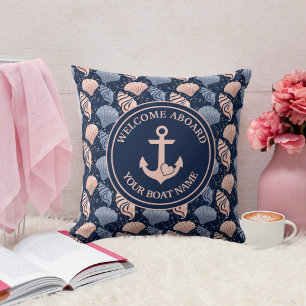 Coussin Nom du bateau nautique personnalisé Plush Navy