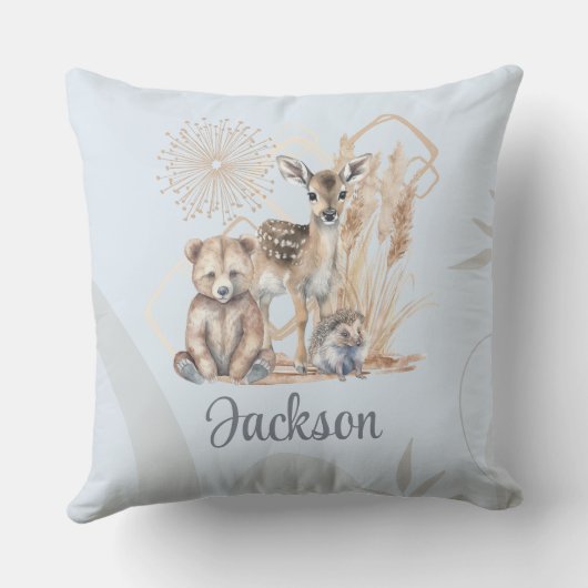 Coussin Nom du bébé customisé Boho Ours Cerf Sexe Neutre (Verso)