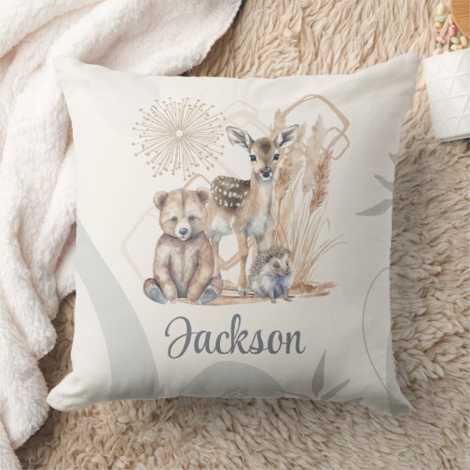 Coussin Nom du bébé customisé Boho Ours Cerf Sexe Neutre (Couverture)
