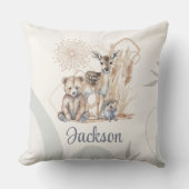 Coussin Nom du bébé customisé Boho Ours Cerf Sexe Neutre (Recto)