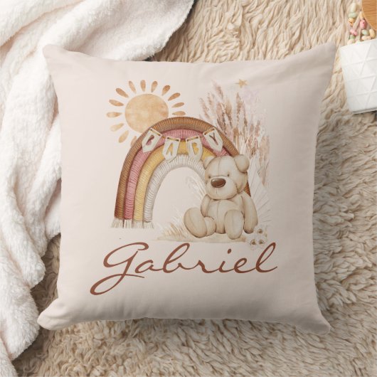 Coussin Nom du bébé customisé Ours de saumons arc-en-ciel (Couverture)