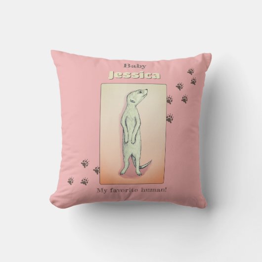 Coussin Nom du bébé Meerkat Peach Rose doux personnalisé (Recto)