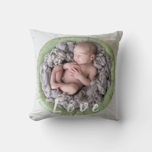 Coussin Nom du bébé nouveau-né Amour Photo (Recto)
