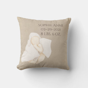 Coussin Nom du bébé Watercolor Keepsaké Statistiques de na