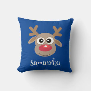 Coussin Nom du dessin de Cute Reindeer Noël bleu