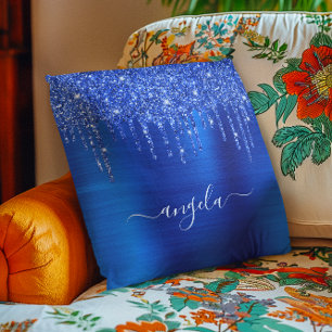 Coussin Nom du glamour de la Parties scintillant bleue roy