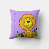 Coussin Nom du lion et naissance nouveau-né gardien violet (Verso)