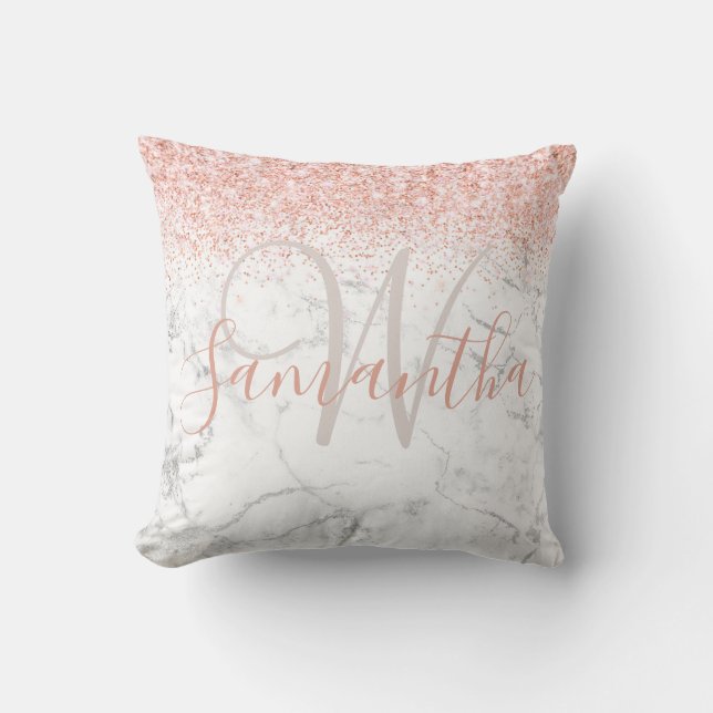 Coussin Nom du monogramme Argent de la Parties scintillant (Recto)