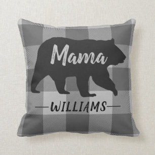 Coussin Nom du monogramme de l'ours noir rustique