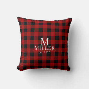 Coussin Nom du monogramme de vérification du bison rouge e