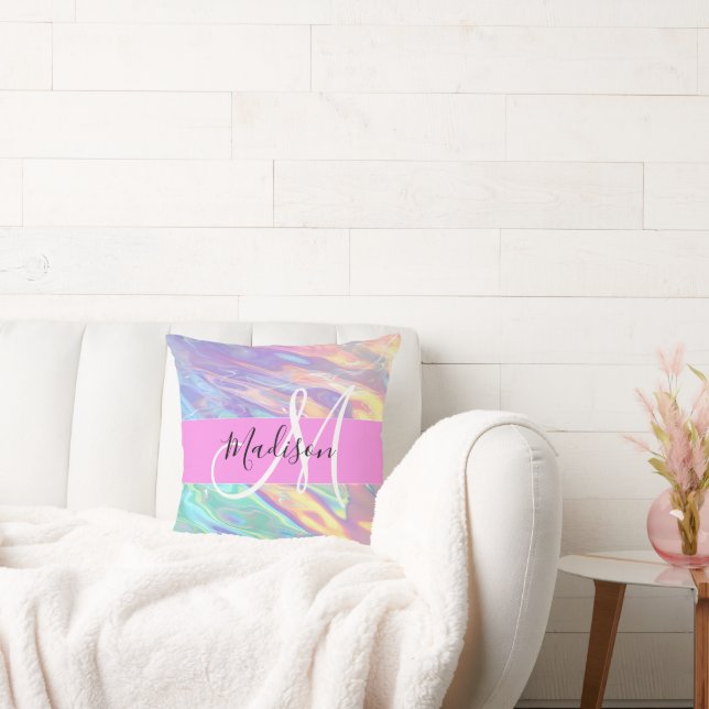 Coussin Nom du monogramme d'iridescendance rose-fille (Canapé)